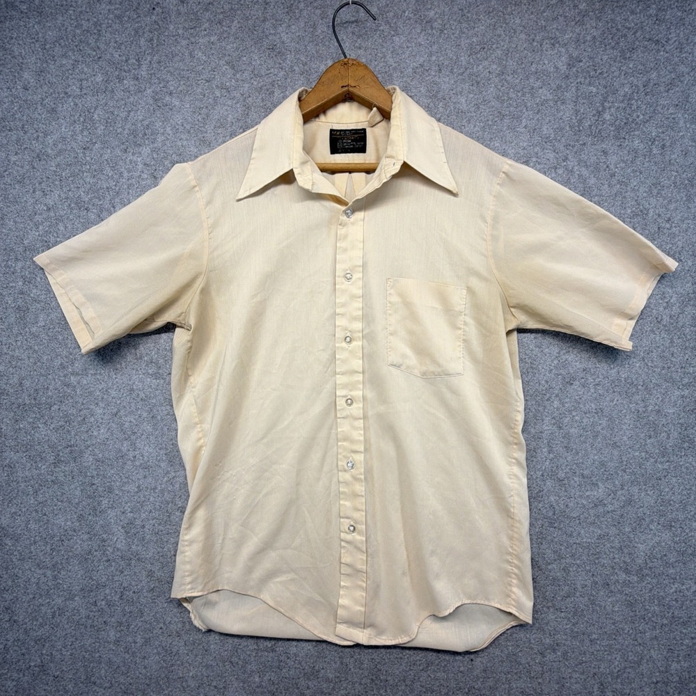 Vintage 70s Penneys TownCraft Dress Shirt Mens M Dagger Collar Short Sleeve